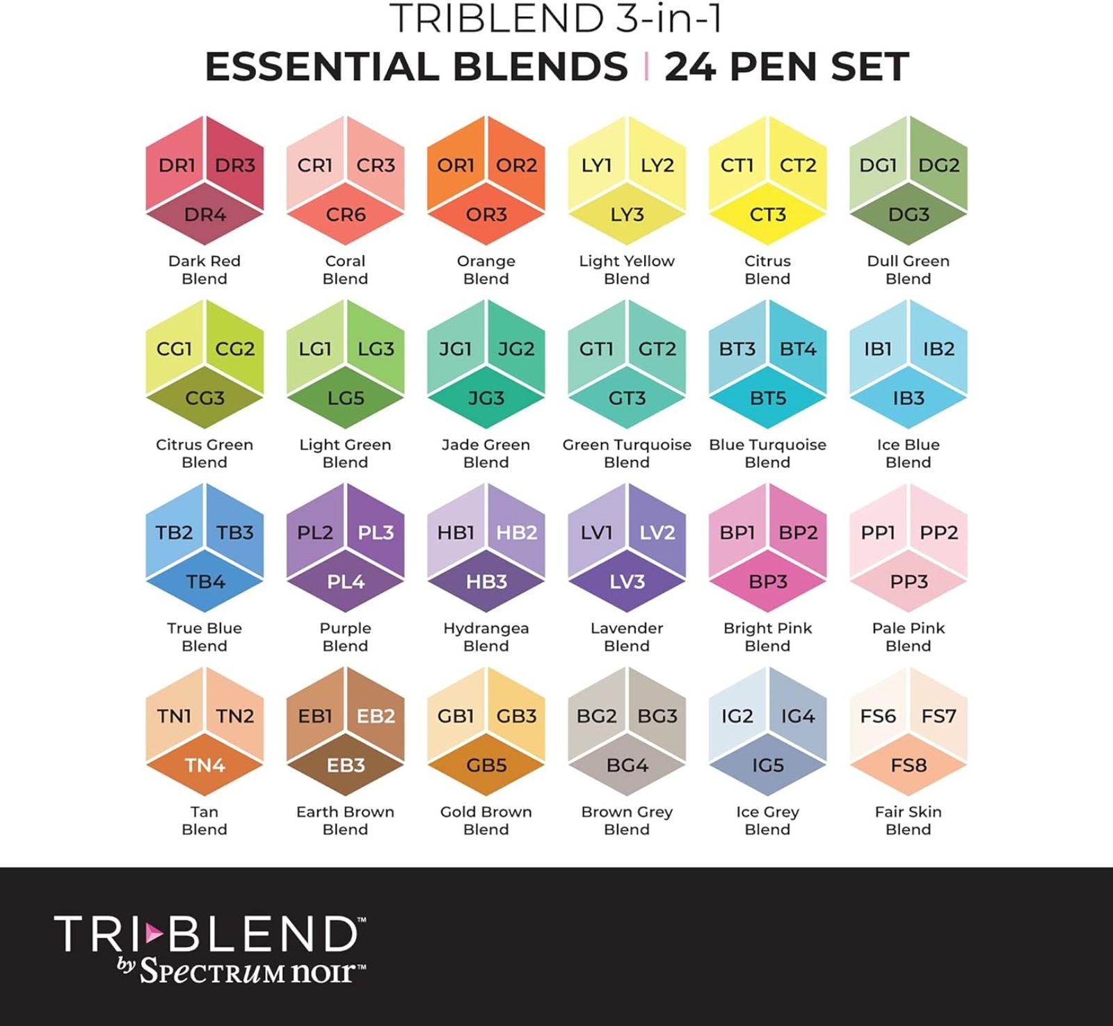 Triblend-Blendable Alcohol Marker Pens-Essential Blends-Set of 24, Multi