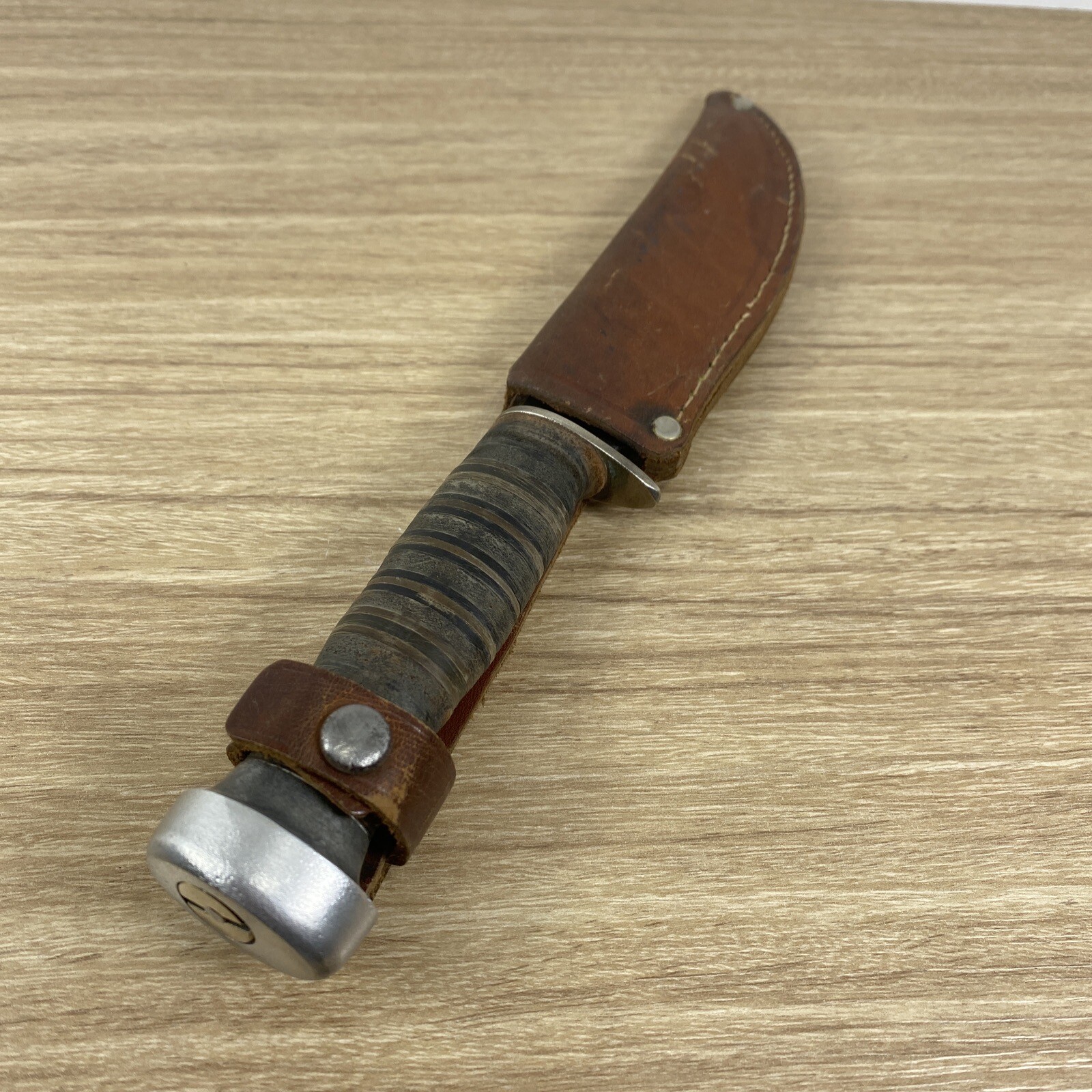 Vintage German Fixed Blade Hunting Knife With Sheath Leather Band