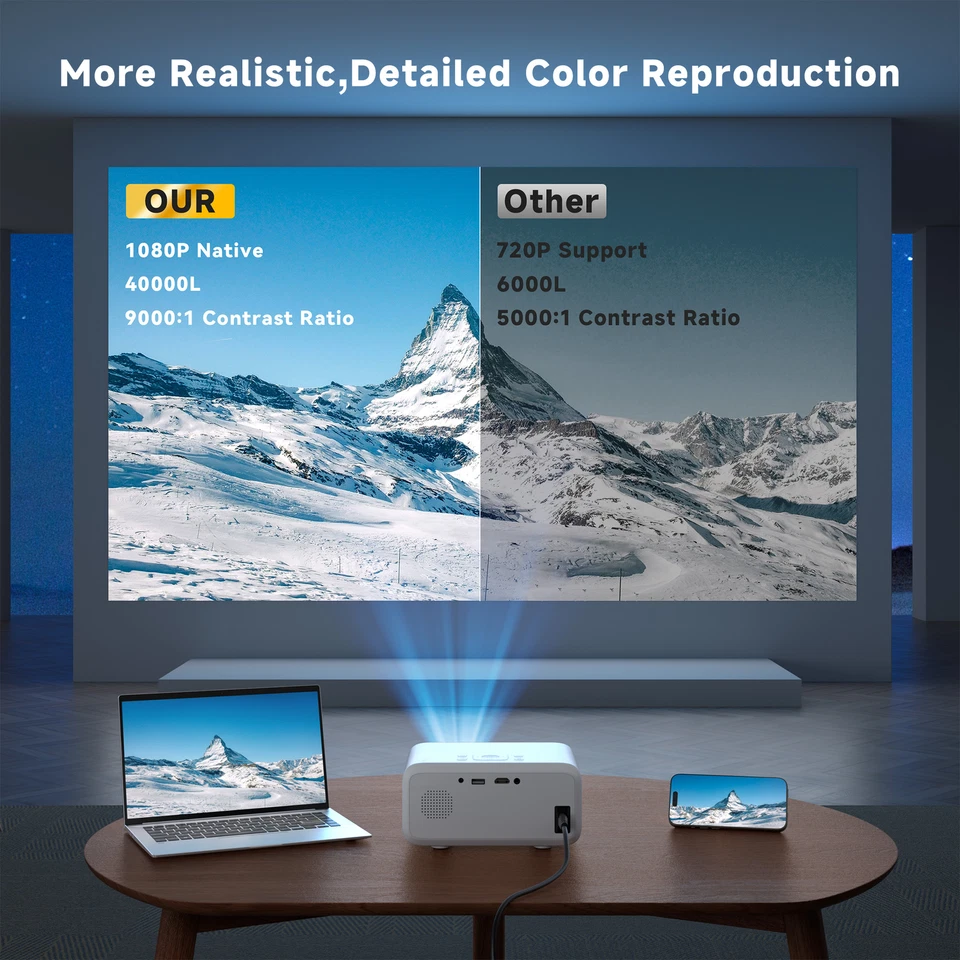 4K Projector 40000LMS 1080P 3D 5G WiFi Bluetooth Video Home Theater 230" Display - Image 3 of 4