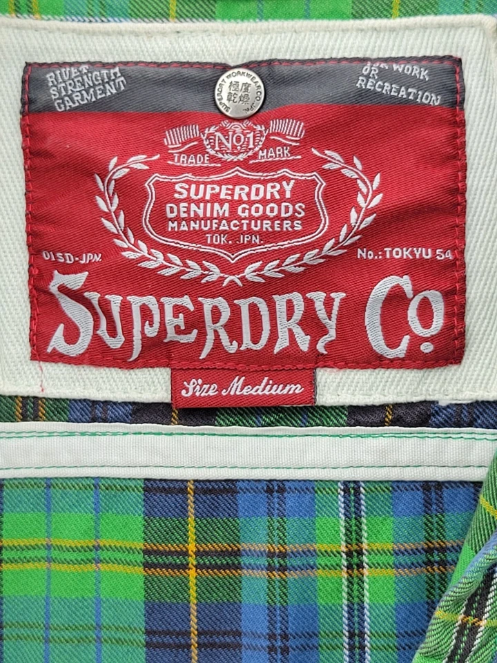 Superdry Top Mujer Mediano Verde Azul A Cuadros Manga Larga Con Botones Bolsillos Y2K Foto 4 de 4