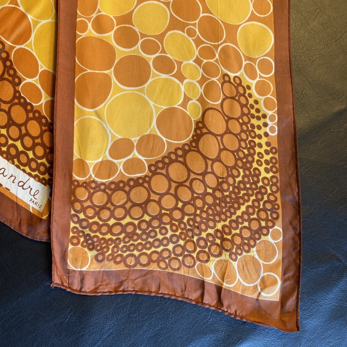 Cesandre Paris Scarf 10x60” Yellow Brown Orange Polka Dots Vintage