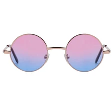 Sunglasses Round Hippie Retro Reflective Colored Lens Small Metal Frame 45 mm
