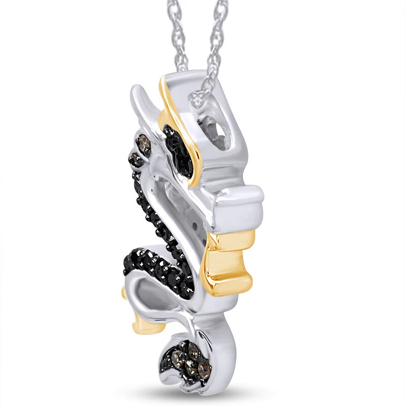 Colgante dragón diamante negro y champán de 1/8 quilate chapado en oro blanco de 14 quilates plateado Foto 2 de 4