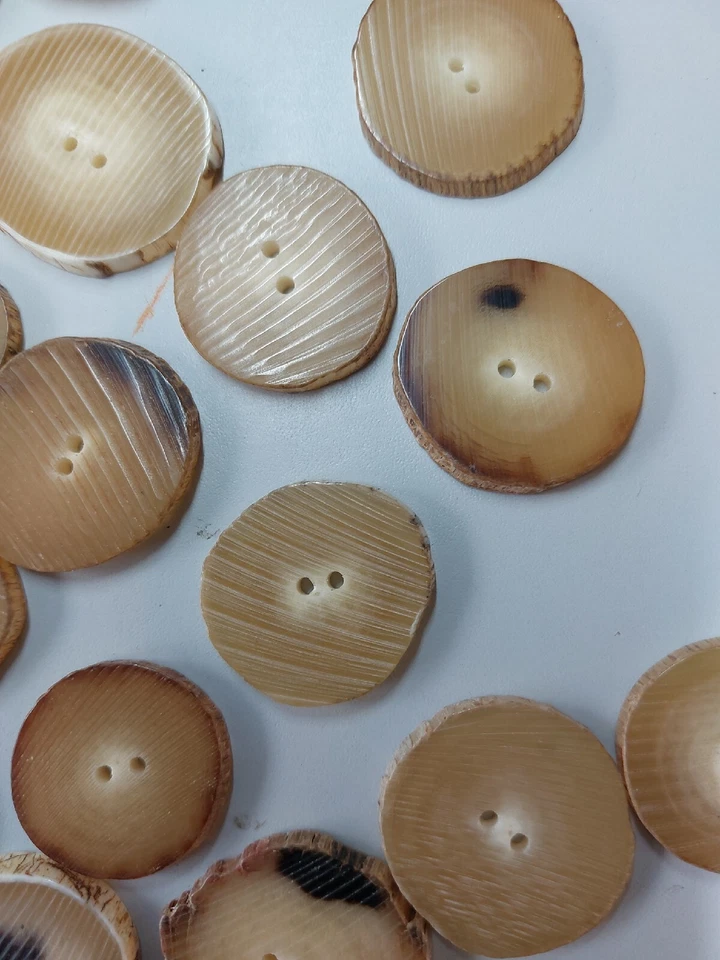 Genuine Buffalo Horn Flat Buttons 30mm to 35mm  2 Holes - Light Brown pack of 6 - Image 2 of 4