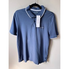 Calvin Klein Liquid Touch Polo Shirt Mens Small Blue White Tipped Short Sleeve