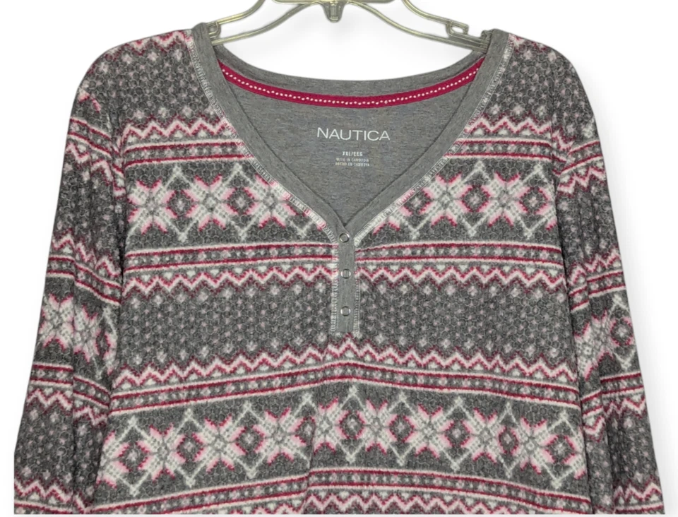 Conjunto de 2 pijamas de lana para mujer Nautica con temática de invierno rojo blanco gris talla XXL Foto 2 de 4