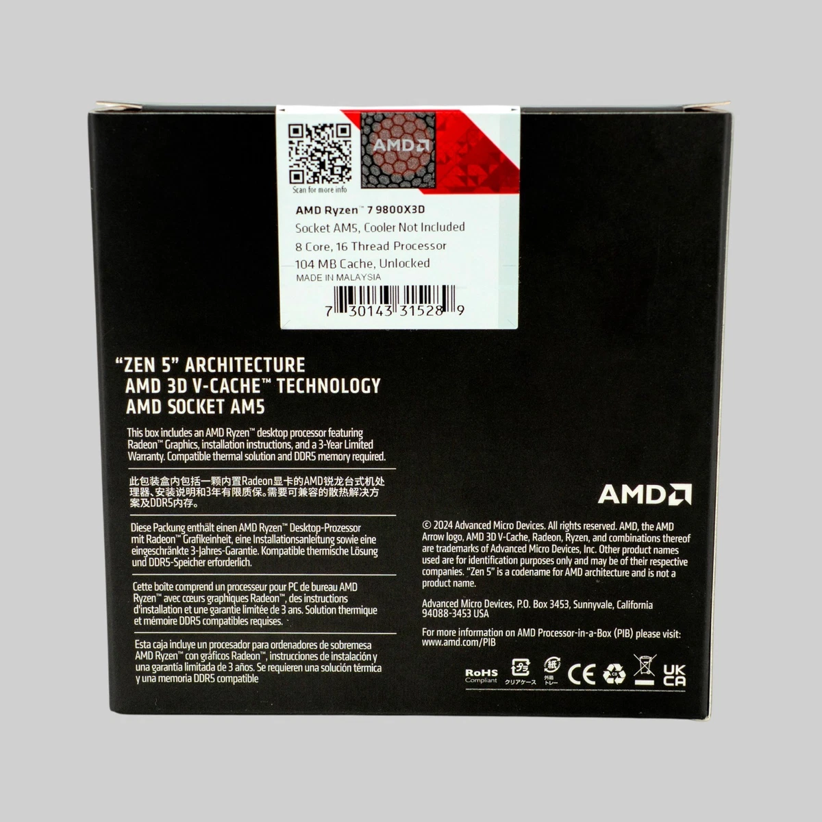 AMD Ryzen 7 9800X3D 8 núcleos CPU Socket AM5 en caja sin radiador | Distribuidor ✔️