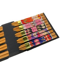 5 Pairs Bamboo Chopsticks Set Traditional Flower Blossom Design Reusable
