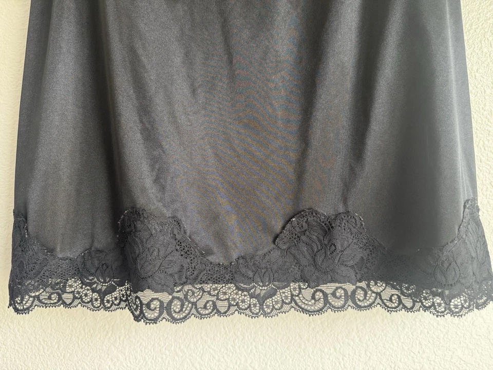 Vintage Faded Glory Tank Top Black Satin Cami 90s Y2K Fairy Grunge Lace Trim 2XL - Image 3 of 4