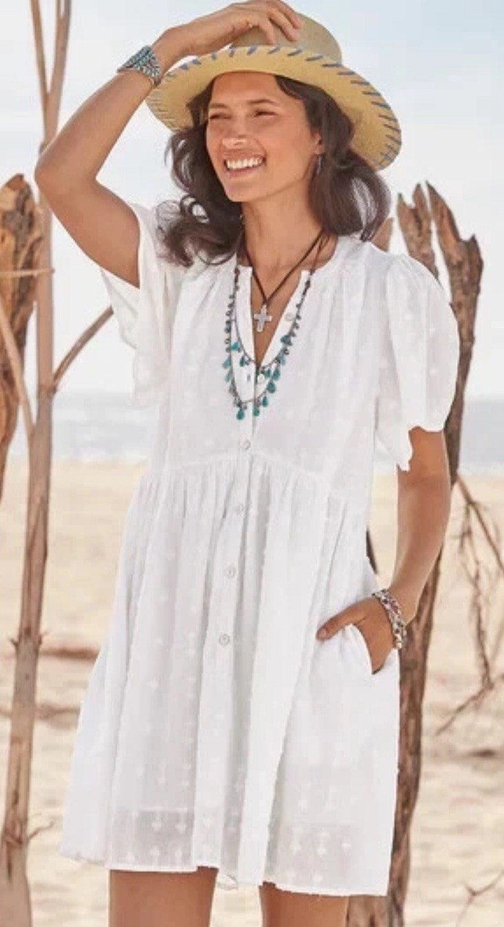 NEW Sundance Catalog Women Embroidered SIENNA BREEZE White Cotton Beach Dress S