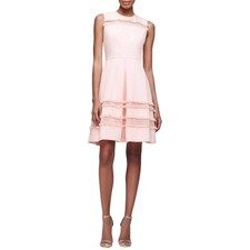 Lela Rose Blush Pink Grace Full-Skirt Fringe-Trim Mini Dress 1495 sz 4