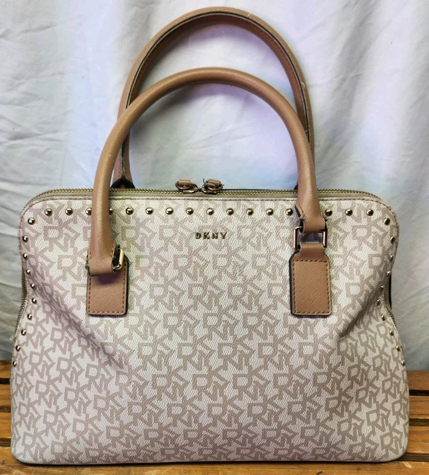 Bolso bandolera para mujer DKNY de cuero beige/crema Foto 2 de 4