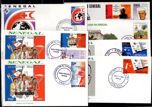 // SENEGAL 1989 - 7 FDC - PLANES, FRENCH REVOLUTION, RED CROSS