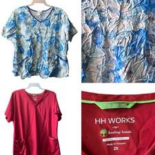 Scrub Star HH Works Top 2X Set 2 Healing Hands Uniform Nursing Dental Medical