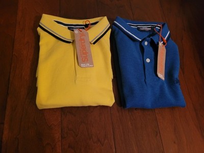 LOT of 2 NWT Superdry Pique Polo Shirts in Blue & Yellow, Men's Size Large