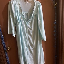 Miss Elaine Classics Small Blue Embroidered Button Down Nylon Robe Housecoat