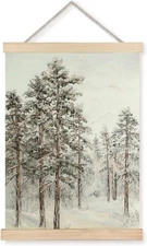 bitCNY Snowy Pine Trees Wall Art – 12x16 Inch Winter Landscape Canvas Print, P