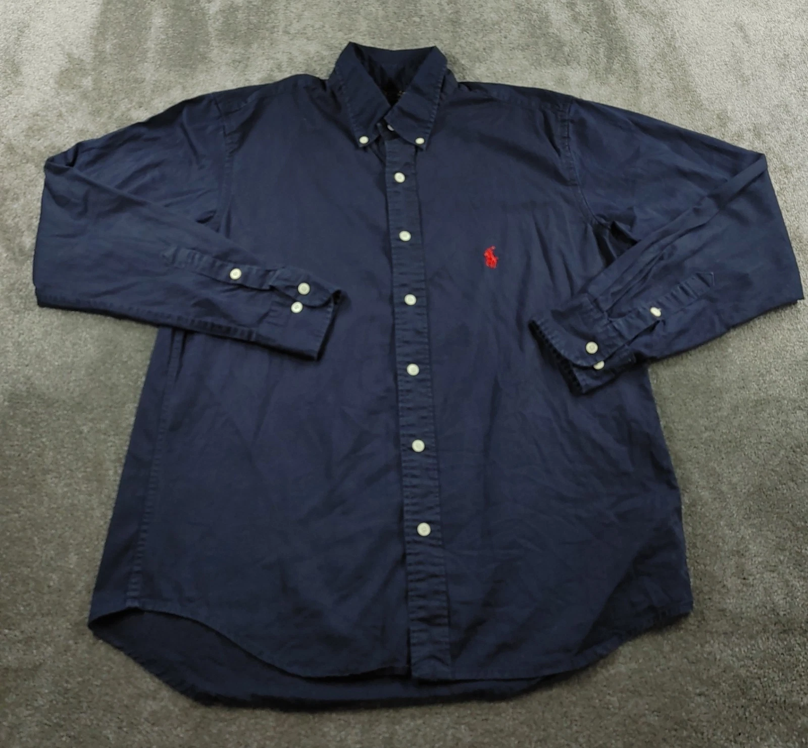 Polo Ralph Lauren Shirt Mens XL Navy Blue Slim Cotton Button Down Top