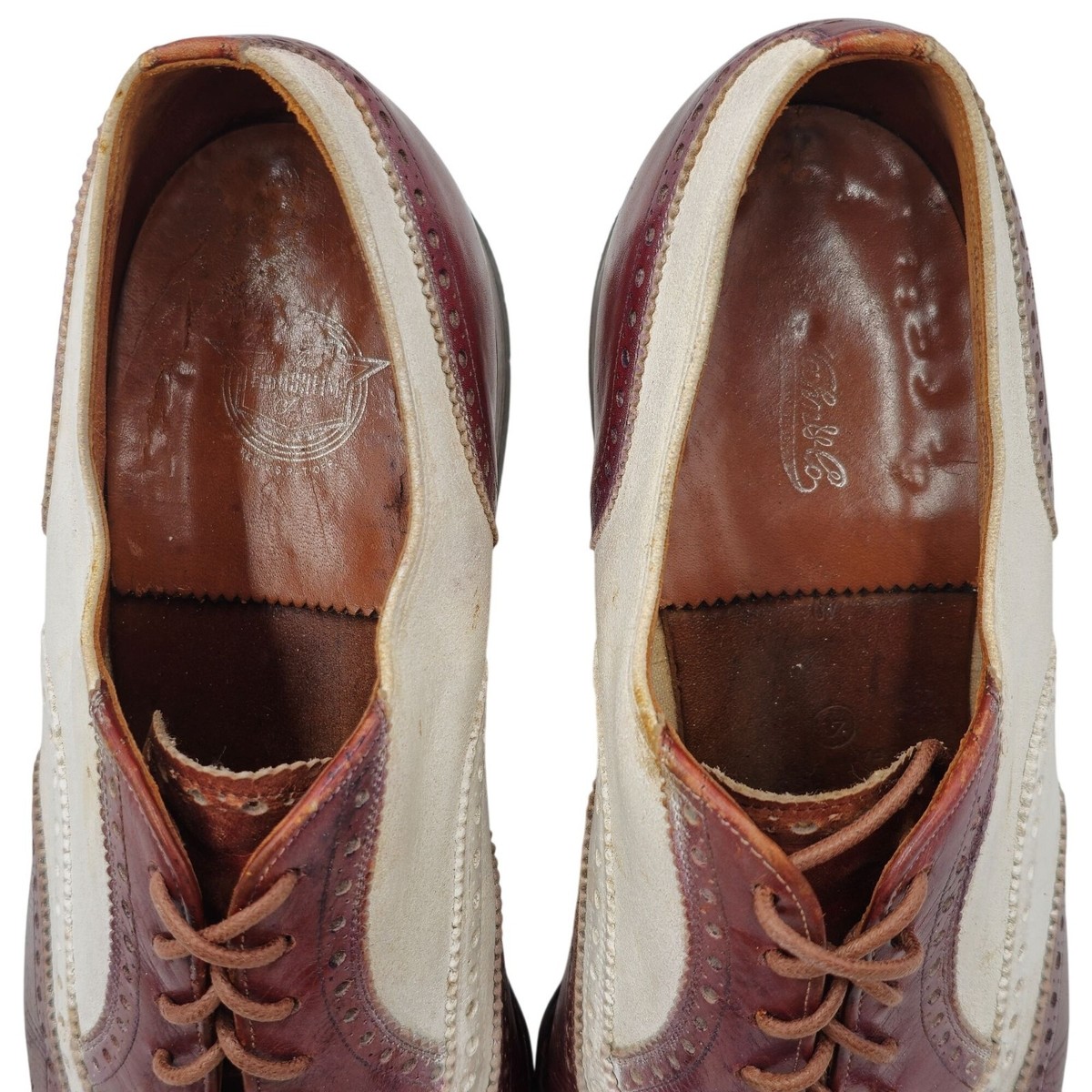 Florsheim Mens 8.5E Brown White Spectators Leather Dress 