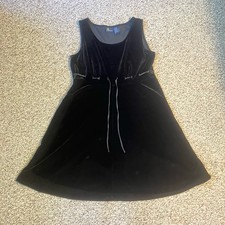 Y2K Velvet Sleeveless Dress Black Goth Whimsigoth Size M Petite Tie Waist VTG