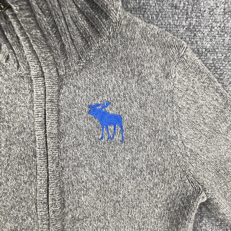 Suéter Abercrombie Niños Juveniles XL Gris Cremallera Completa Cuello Simulado Tejido Azul Alce Logo Foto 4 de 4