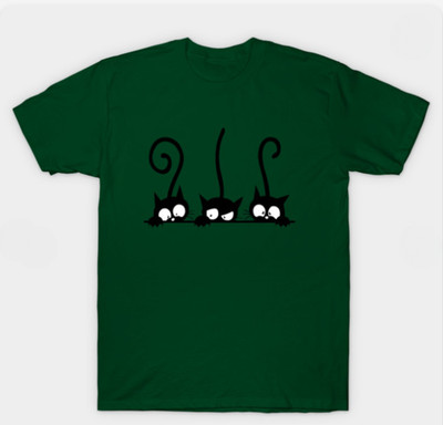 Curious Peeking Black Cats: Minimalist Funny Feline Graphic Cotton T-Shirt