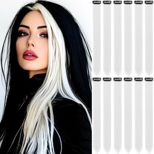 12 PCS White Hair Extensions Clip in, Colored Party Highlights Extension Synt...