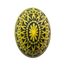 Vintage Etched Mosaic Yellow and Black Cabochons 25x18mm 2 cab715B