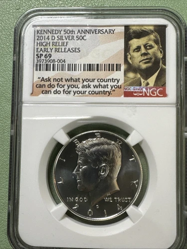 2014 D Silver Kennedy Half Dollar 50th Anniversary Early NGC High Relief SP 69