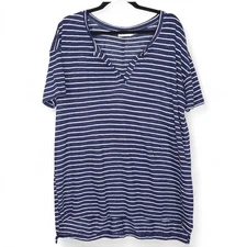 FRAME Linen T-Shirt Dress Navy White Striped Short Sleeve Casual Size M