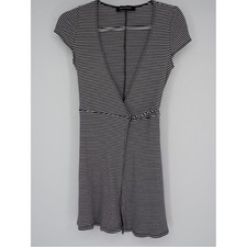 Reformation Tulip Ribbed Striped Mini Wrap Dress Cannes black white Small