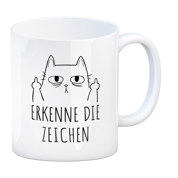 Katze Mit Mittelfinger Kaffeebecher Mit Spruch Erkenne Die Zeichen-image