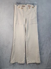 Pilcro Anthropologie The Kit High Rise Wide Leg Utility Trousers Cream Size 25
