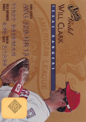 1995 Leaf Studio Baseball Gold Credit Card 12 Will Clark - Texas Rangers