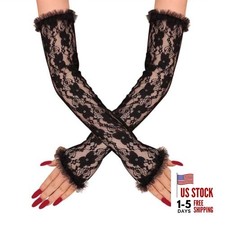 Long Lace Floral Bridal Arm Sleeves Fingerless Wedding Gloves Elbow Black