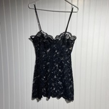 Vintage Gold Label Victoria s Secret Black Sheer Lace Babydoll Slip Lingerie M