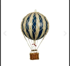 Authentic Models Floating the Skies Hot Air Balloon Navy Cream With Desk Stand 