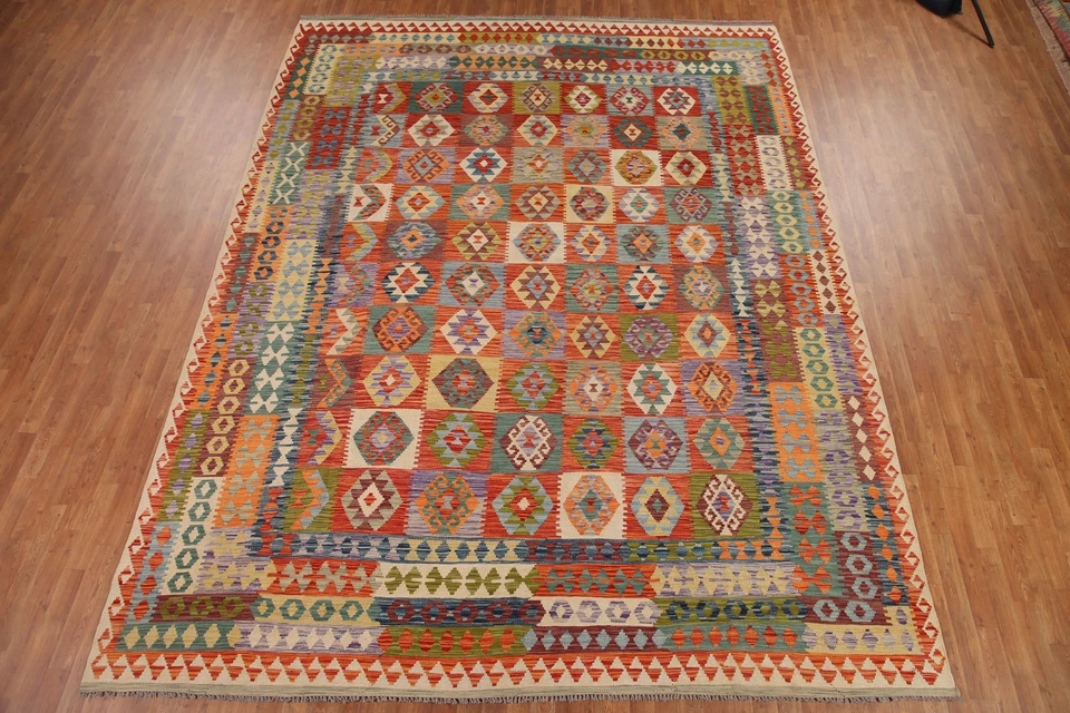 Tribal Colorful Reversible Kilim Hand Woven Area Rug 10'x13' Room Size Carpet - Image 2 of 4