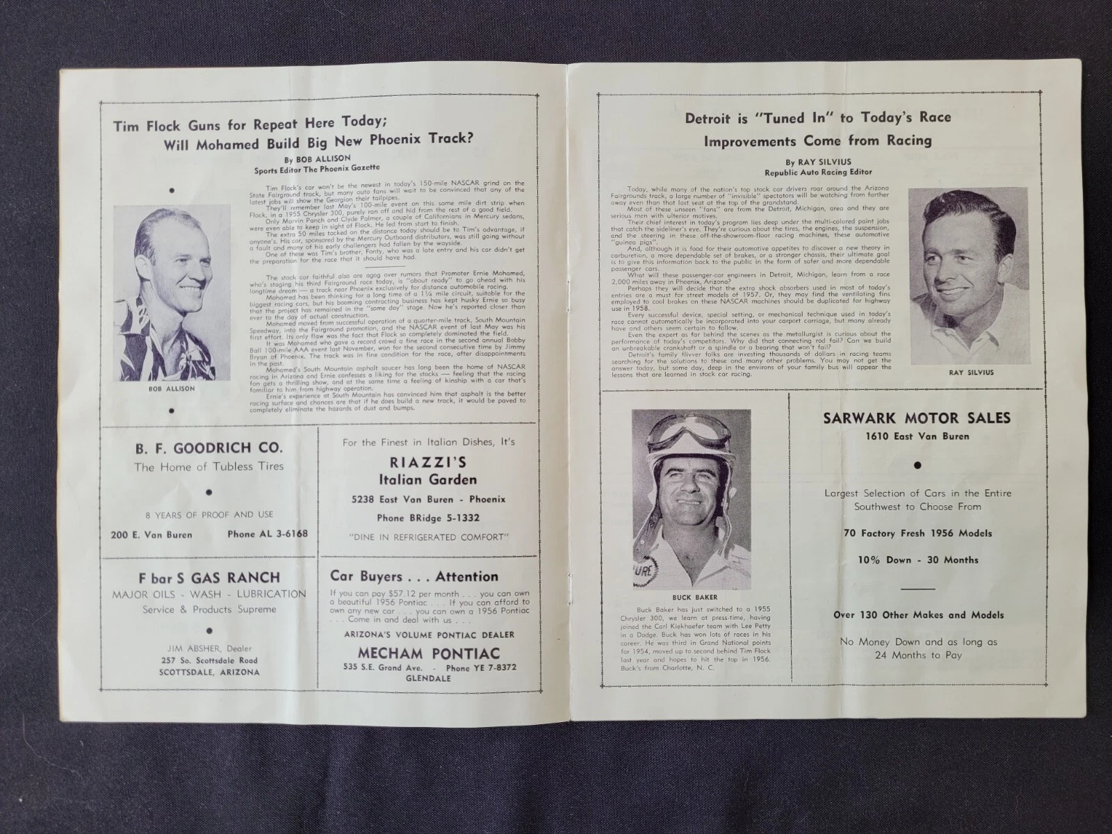1956 NASCAR Grand National Arizona State Fairgrounds Program, Buck Baker Win #13 - 画像3/7