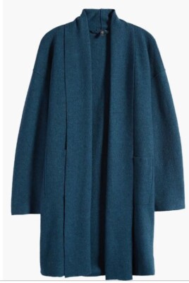 EILEEN FISHER Ltweight Boiled Wool Long Cardigan Coat ADRIATIC