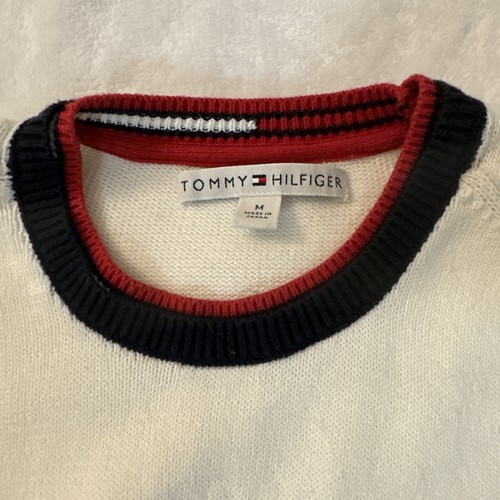 Tommy Hilfiger Sweater Women Sz M Big Flag Retro 2004 Ivory Japan Preppy Logo - Picture 4 of 12