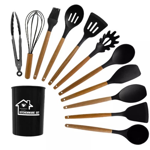 12Pcs Kitchen Silicone Non-stick Spatula Wooden Handle Cooking Utensil Set Tools - Picture 13 of 16