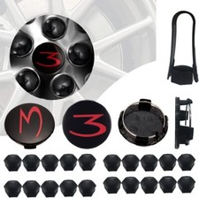 Tesla Model 3 Wheel Cap Kit, Red 3 Logo, Matte Black Lug Cap Covers, 2017-2023