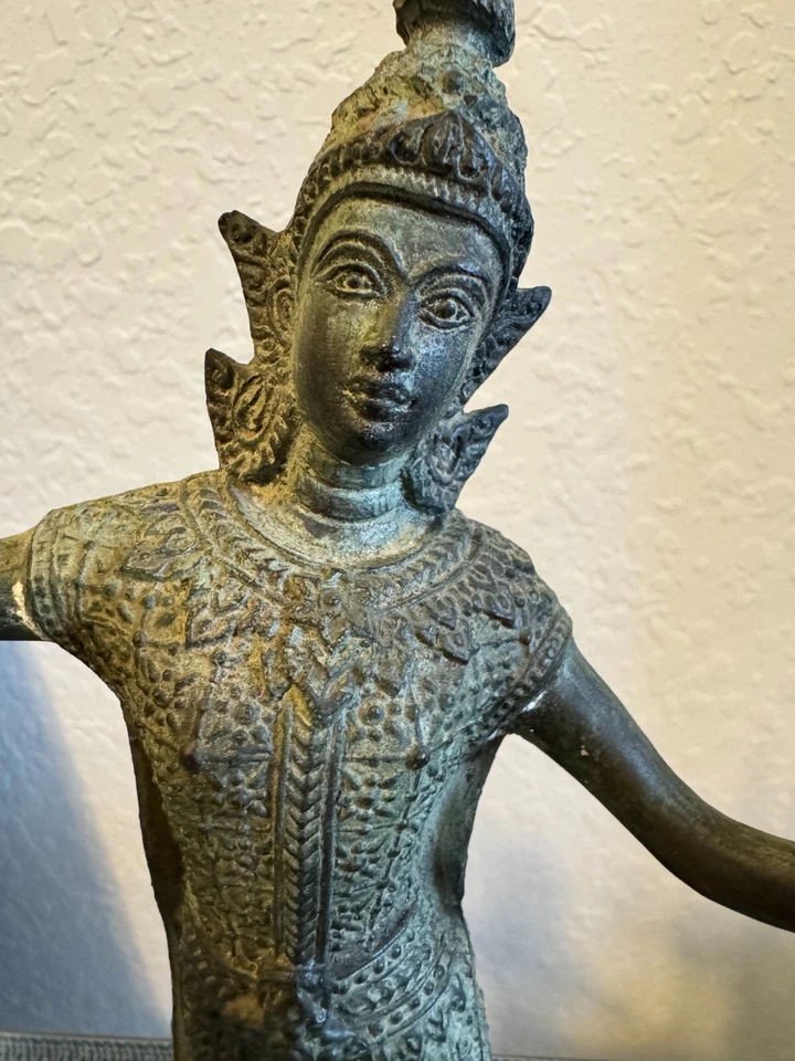 Antiguo par de figuras de baile deidad de bronce Siam Tailandia escultura 12" Foto 2 de 4