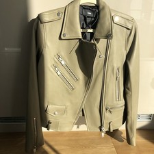 Slnghr Sage Green Calf Leather Biker Jacket Small 8 10