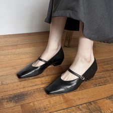 2025 Spring Fall Square Toe Chunky Heel Low Heels Mary Jane Real Leather Shoes