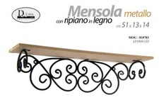 Mensola da Parete METALLO NERO RIPIANO LEGNO Pensile MODERNO CLASSICO 51*13*14cm