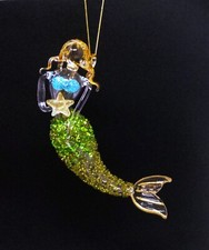 DEMDACO Contemporary Embellished Blown Art Glass Mermaid Starfish Ornament