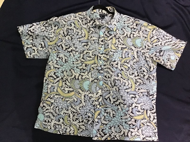 LANDS END men XL short sleeve PAISLEY PRINT COTTON SHIRT navy blue, green, white