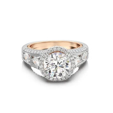 Anello di Fidanzamento Oro Multicolore 18K Diamanti Taglio Tondo 3 Ct IGI Cre...